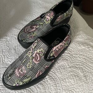 Vans Black and Pink Floral Women's Platform Shoes